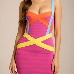 Heidi Bandage Mini Dress - Hot Pink
